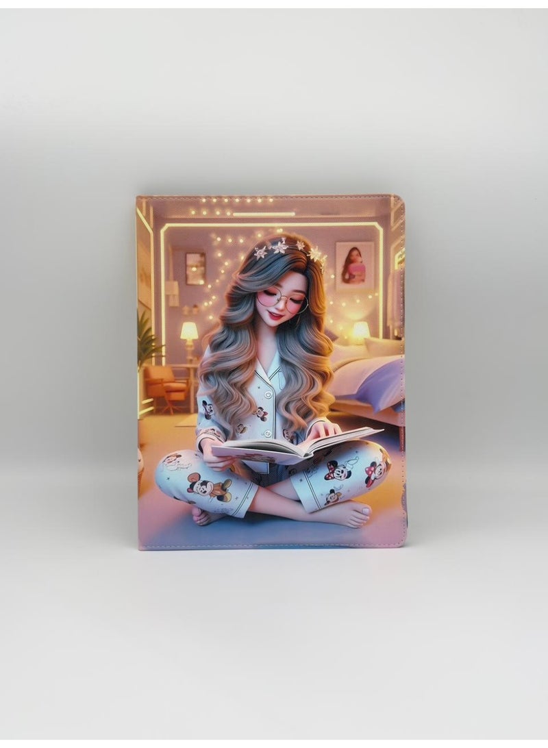 Cat - Cot Cute Aesthetic Girl Reading Illustration Folio Case for iPad Pro 13-inch (2024 Release) | Slim Smart Trifold Stand Cover with Auto Sleep/Wake - Cozy Bedroom Art Design - Image 1